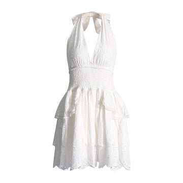 Women's Fashion Dress 2025 Spring New Women's Dress V Hanging Neck Sexy Embroidery Short Dresses
